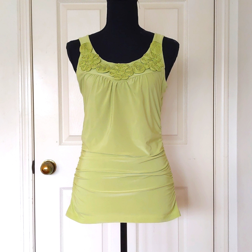 NWT. The Limited Green Satin Tank Top w/3D embroidered flowers and side elastic.